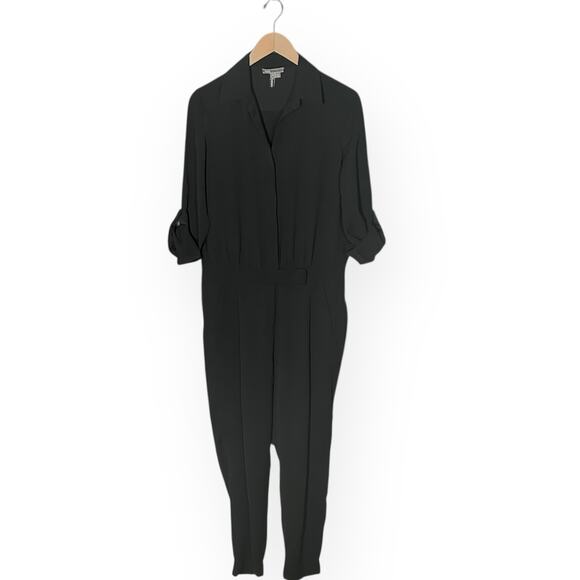 VINCE Button Front Jumpsuit Boilersuit Relaxed Roll Tab Sleeve Chic Trendy Black - Picture 5 of 15